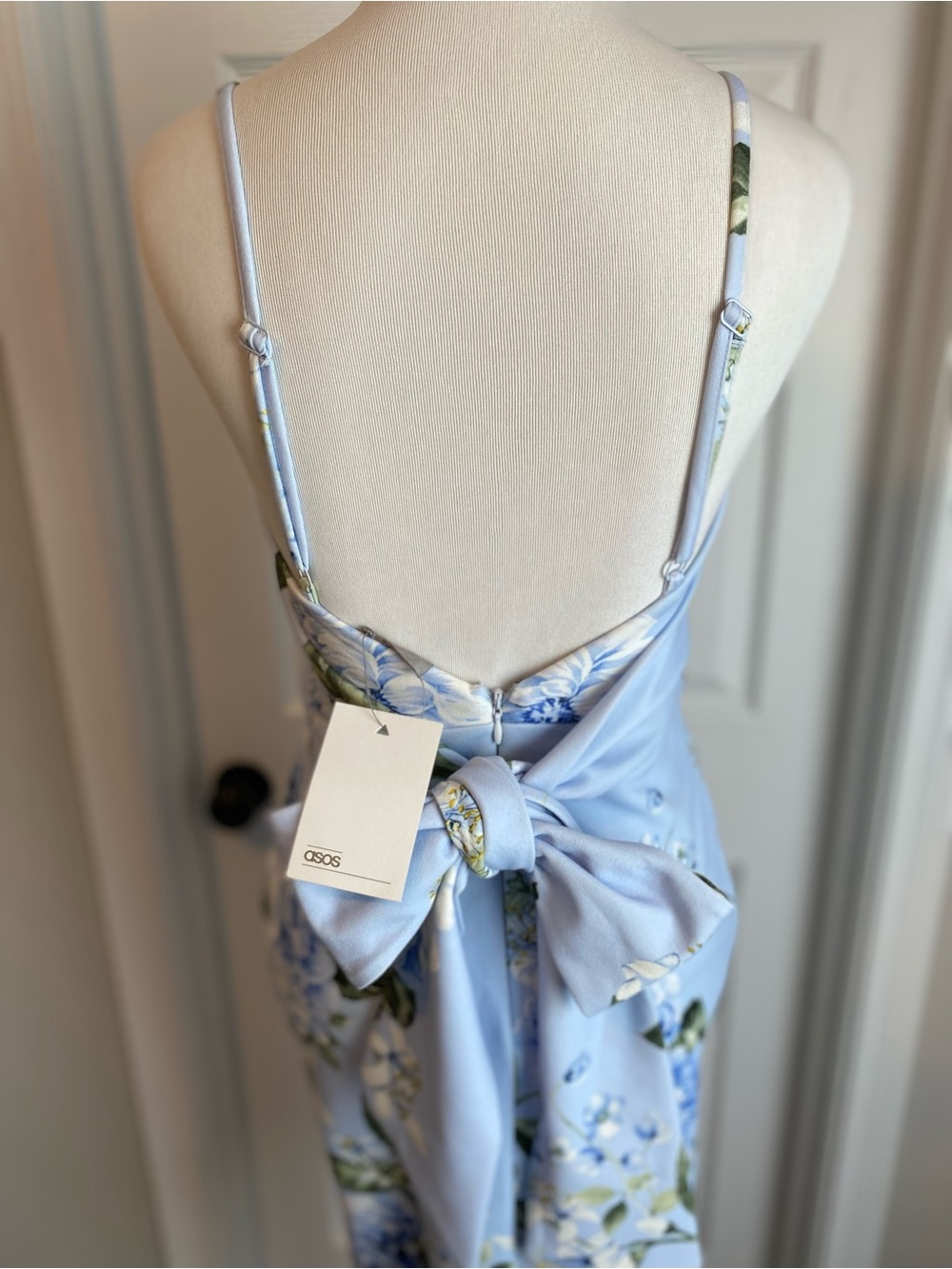NWT ASOS Sz4 Light Blue Floral Slip Midi Dress bow open back Small